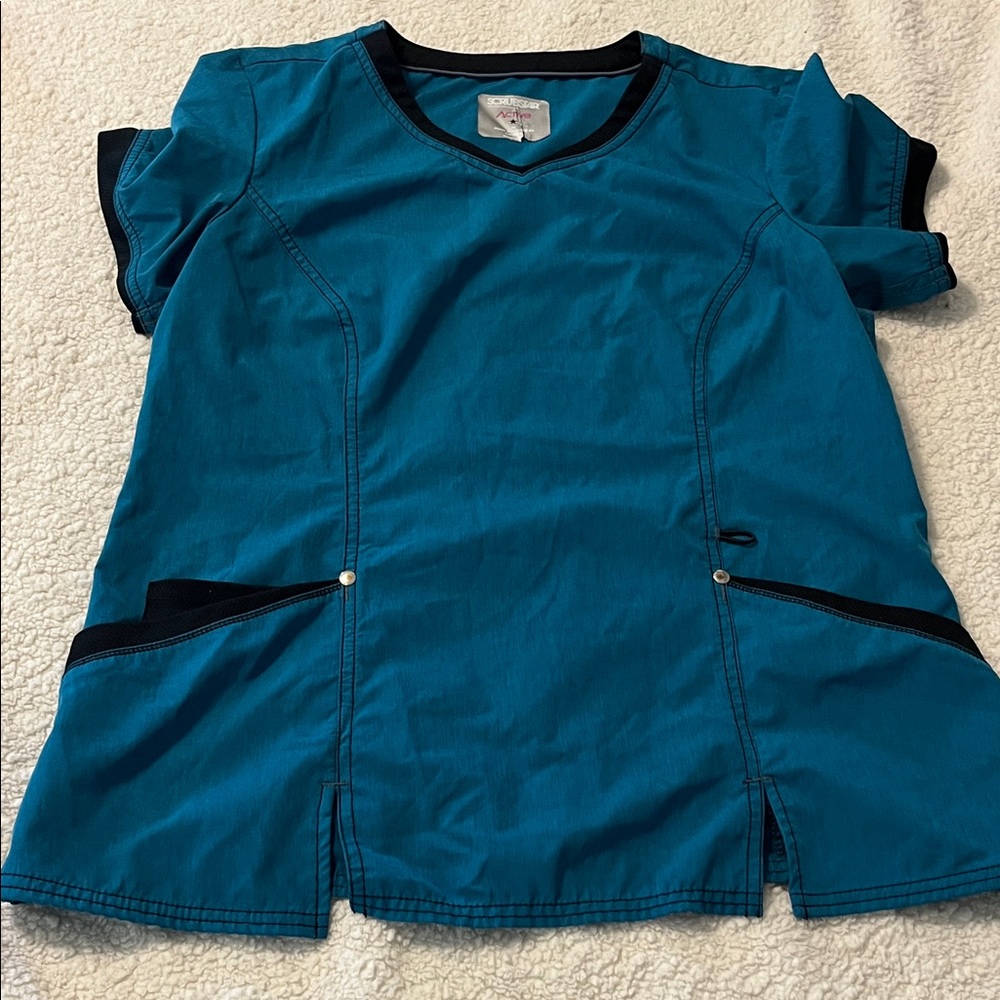 Scrubstar Blue Short Sleeve Top with Black Accents